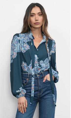 Greylin-Cierra Button Up Tie Neck Blouse