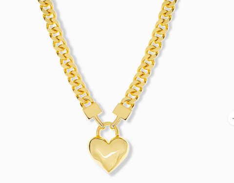 Marlyn Schiff-curb chain necklace with heart pendant