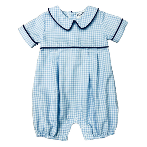 ISHTEX-BLUE PLAID BOY'S ROMPER