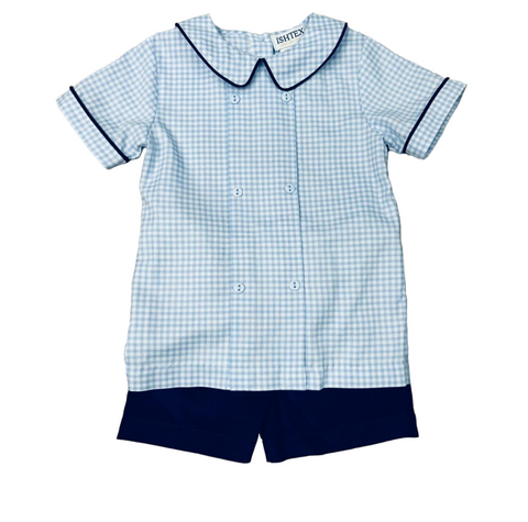 ISHTEX-BLUE PLAID BOY'S SHORTS SET