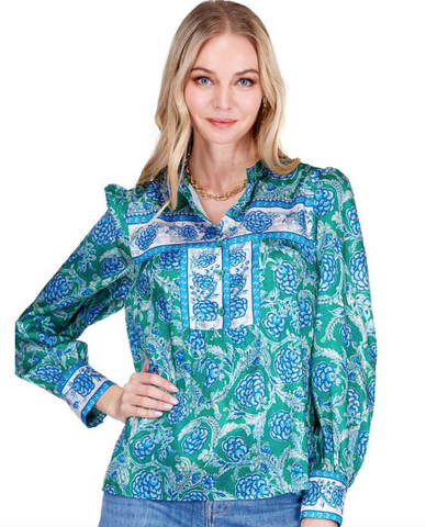 Joy Joy-Bluebell Bloom Half Placket Top