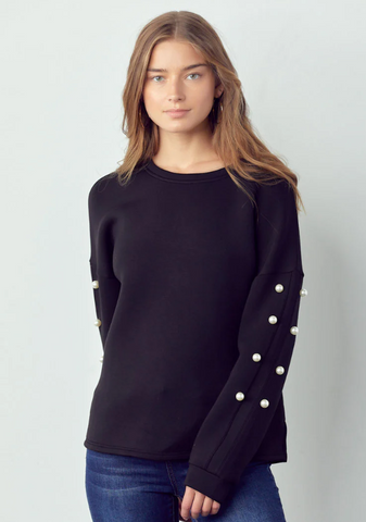 JOH-Black Scuba Pearl Top and Pants SET