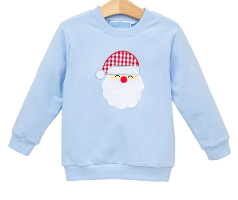 Trotter Street French Terry Pullover- Santa (Light Blue)