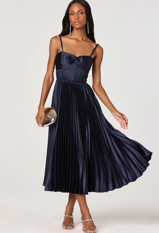 ASTR-Ascella Sweetheart Pleated Midi Dress (Navy)