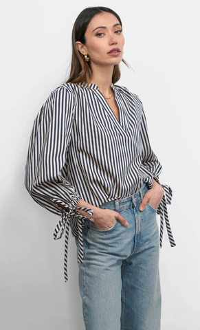 Greylin-Miui Puff Sleeve Stripe Shirt (navy)
