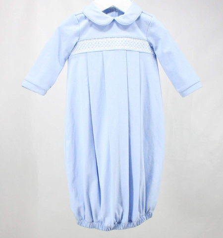 Baby Blessings-Blue and White Geometric Levi Gown