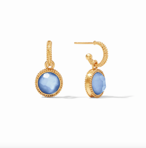 Julie Vos- Fleur-de-Lis Hoop & Charm Earring-Iridescent Chalcedony Blue