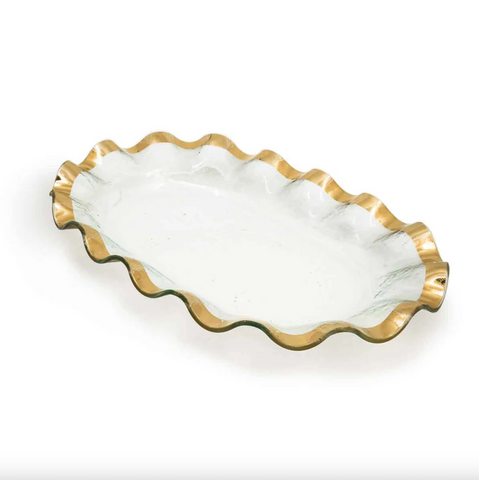 Annieglass-Ruffle Large Shallow Oval Bowl