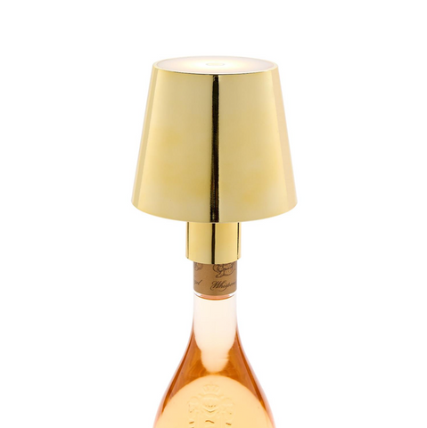 Two's Company-LED Portable Cordless Gold Lampshade Bottle Lamp