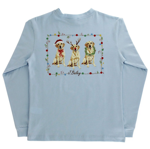 Bailey Boys-Boys Long Sleeve Logo Tee - Christmas Labs on Light Blue