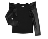 Tween Mia New York-Black LS Flutter Top
