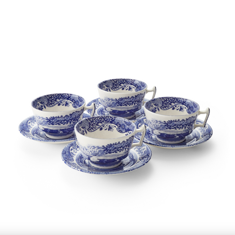 Spode- Blue Italian Teacups & Saucers