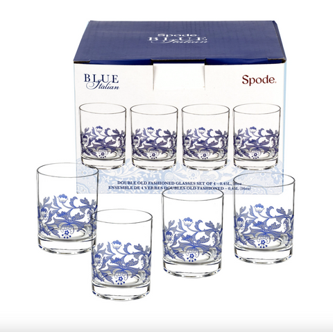 Spode- Blue Italian Double Old Fashioned Glass Set of 4