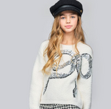 Hannah Banana-Knit Pullover Sweater with Sequins Embroidered Bow