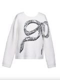 Hannah Banana-Knit Pullover Sweater with Sequins Embroidered Bow