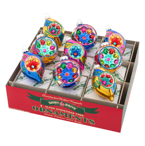Christopher Radko-Christmas Confetti 9 Count 2.5" Decorated Rounds & Reflector Tulips