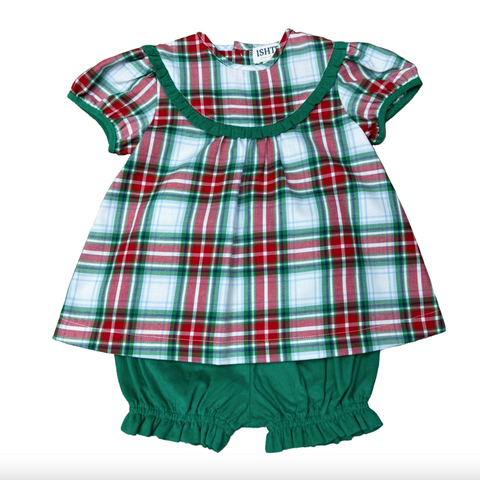 ISHTEX- RED/GREEN PLAID BLOOMERS SET