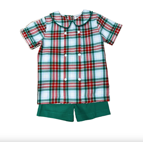 ISHTEX-RED/GREEN PLAID SHORTS SET