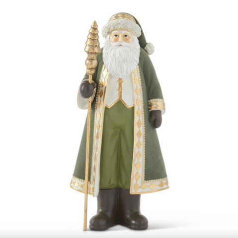 K and K-16.5 Inch Sage Green Velvet Santa w/Christmas Tree Staff