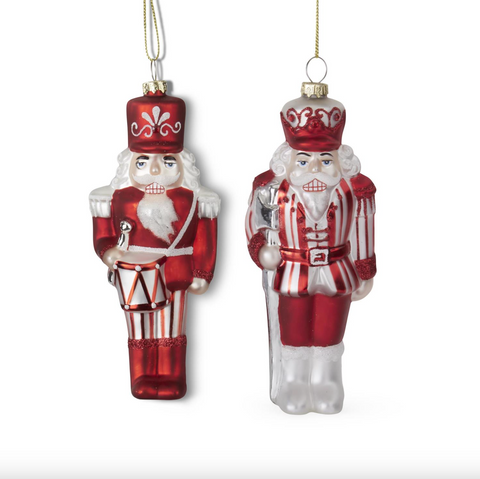 K and K- Assorted 7 Inch Red & White Blown Glass Soldier Ornaments