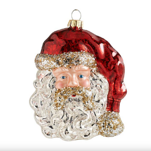 K And K- 5 Inch Glass Santa Head Ornament