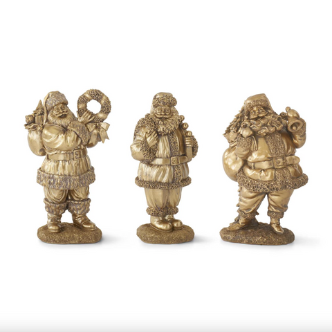 K and K- 3 Antique Gold Resin Santas