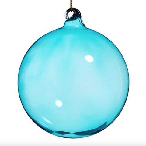 Raz- 4" Blue Sheer Blown Glass Ball Ornament