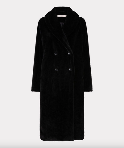 Esqualo-Coat shawl collar fake fur- Black