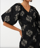 Esqualo-Dress Jacquard Puff Sleeve