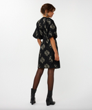 Esqualo-Dress Jacquard Puff Sleeve