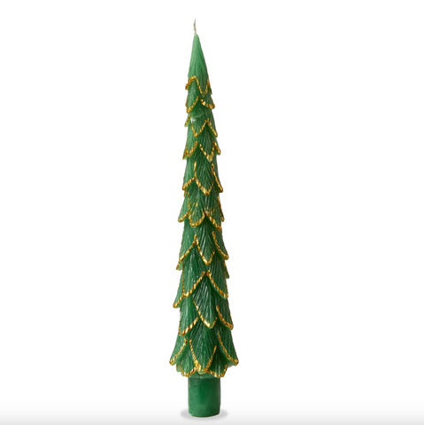 Tag- Gilded Pine Tree Taper Candle Set Of 2 Green