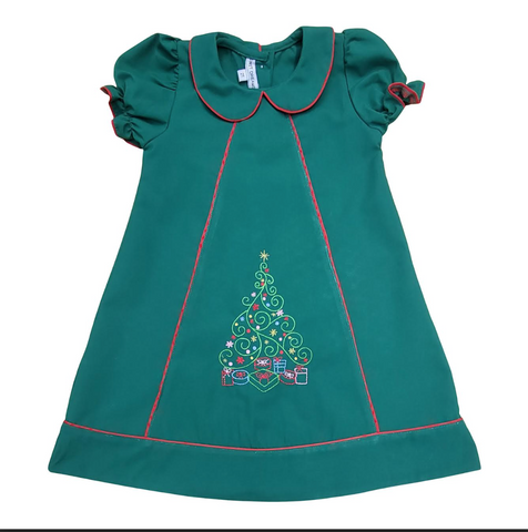 Sweet Dreams-CHRISTMAS TREE EMB HUNTER GREEN DRESS
