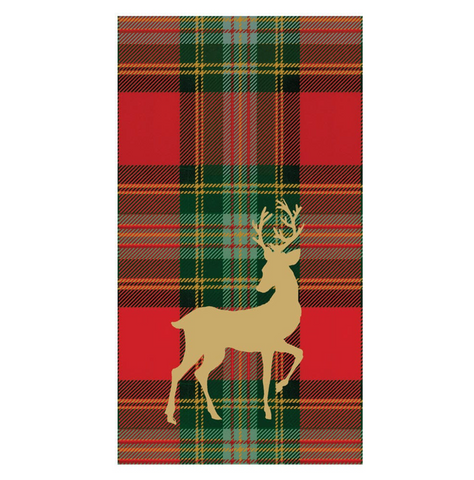 Caspari-Reindeer Tartan Red Guest Towels - includes 15 Guest Towels