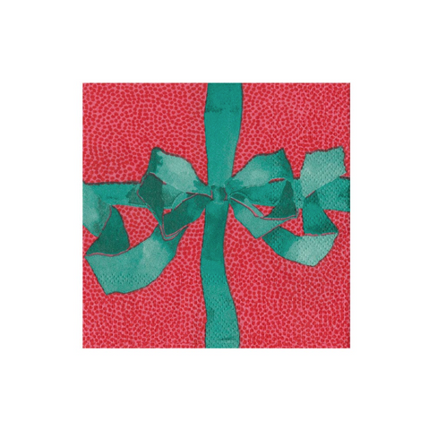 Caspari-Tied With A Bow Red & Spruce Boxed Cocktail Napkins- 20