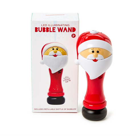 Two's Company-LED Illuminating Santa Bubble Wand Blower with Refillable Bottle and Solution in Gift Box