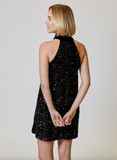 Design History-Black Sequin Halter Dress with Tie