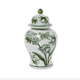 Two's Company-8" Primrose and Lotus Green and White Chinoiseire Jar with Lid