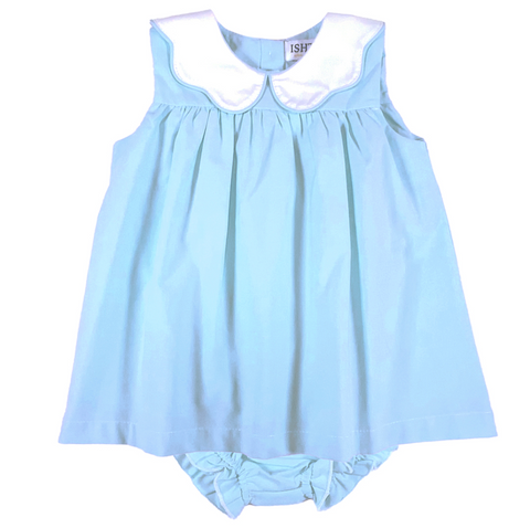 Ishtex- BLUE POPLIN INFANT DRESS