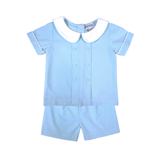 Ishtex-BLUE POPLIN BOY'S SHORTS SET