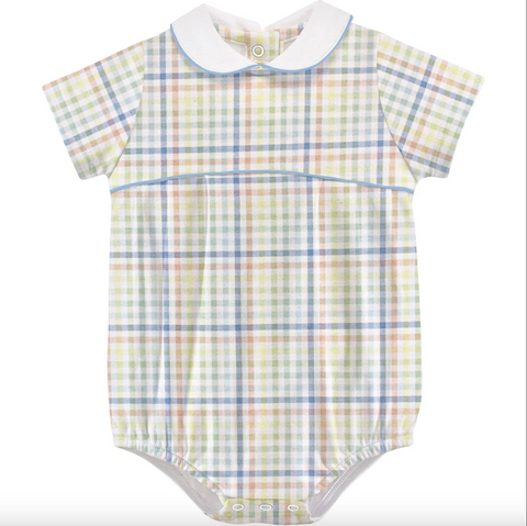 Baby Club Chic- gingham adventure bubble w/ round collar