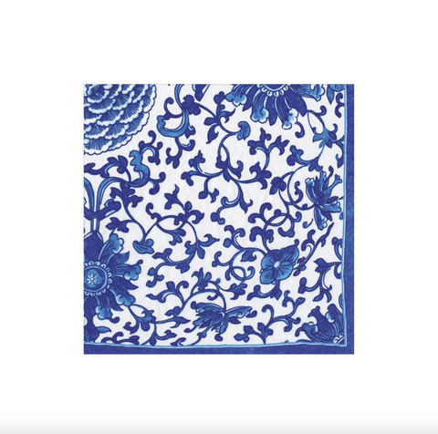 Caspari-Indigo Garden Blue/White Cocktail Napkin
