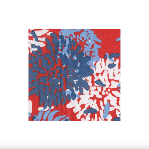 Caspari- Chrysanthemum Red/White/Blue Cocktail Napkin