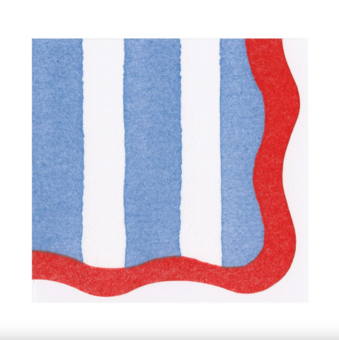 Cafe Stripe Scallop Blue/Red Paper Linen Die Cut Napkin
