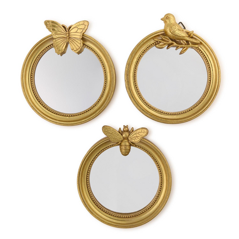 Two's Company-Flora and Fauna Vintage Round Mirror Trinket Tray Sold Separately