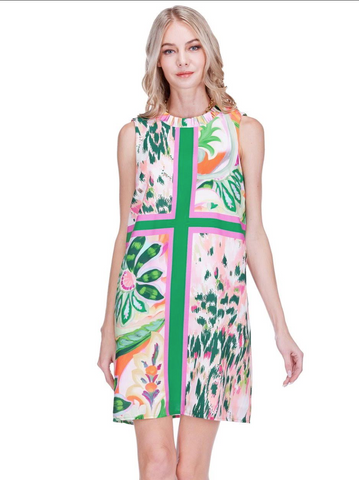 Joy Joy- Ruffle Neck Dress- Patchwork Garden