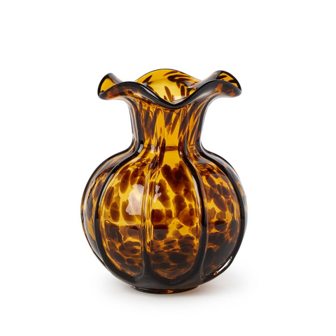 Two's Company-Ruffled Tortoise Print Vase (color may vary) - Hand-Blown Glass