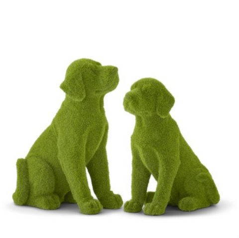 K&K- Set of 2 Resin Green Flocked Mossy Dogs Sold Separately