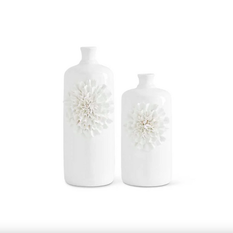 K&K-Set of 2 White Ceramic Bottles w/White Carnations Sold Separately