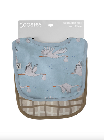Goosies-Bib Set of 2 (Stork Blue/Tan Wavy Plaid)