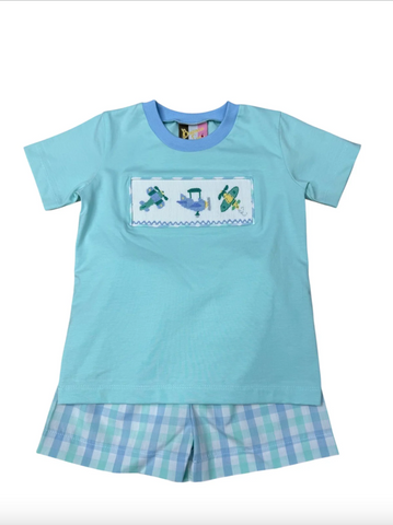 Banana Splits-Airplane Smocked Boys Short Set